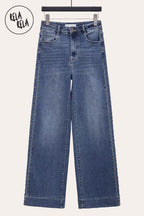 Stretchy Studded Rivet Wide Leg Jeans in Indigo Wash