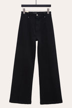 Pintuck Flare Jeans with Front Seam in Black