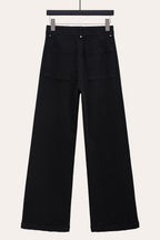 Pintuck Flare Jeans with Front Seam in Black