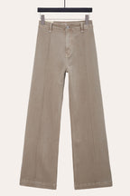 Pintuck Flare Jeans with Front Seam in Taupe