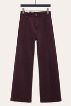 Pintuck Flare Jeans with Front Seam in Wine