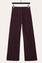 Pintuck Flare Jeans with Front Seam in Wine