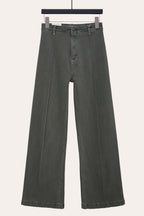 Pintuck Flare Jeans with Front Seam in Khaki