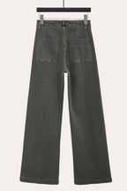 Pintuck Flare Jeans with Front Seam in Khaki