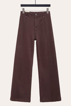 Pintuck Flare Jeans with Front Seam in Chocolate