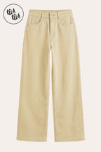 Stretchy Pastel Wide Leg Dad Fit Jeans in Lemon