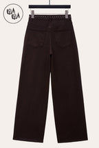 Chocolate Wide Leg Dad Fit Viral Stretchy Jeans with Stud Details