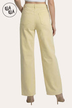 Stretchy Pastel Wide Leg Dad Fit Jeans in Lemon