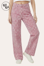 Pink Leopard Print Viral Stretchy Wide Leg Jeans