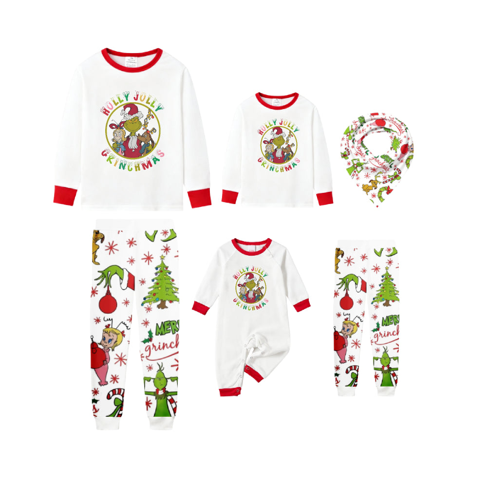 Family Christmas White Pajamas Set With Playful Christmas Character Print