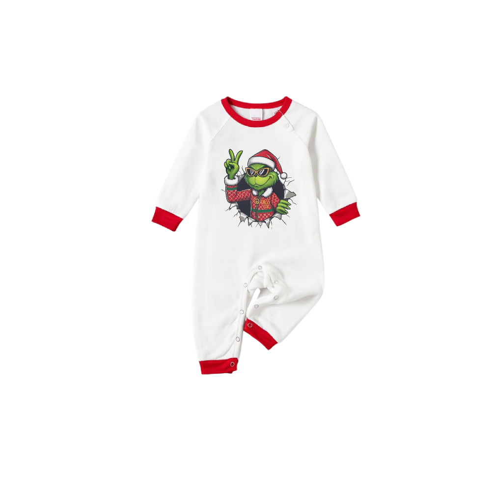 Family Christmas White Pajamas Set With Christmas Pattern Print
