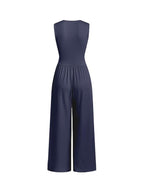 2026 Women's new jumpsuit with pockets Plain Ruched V Neck Ribbed Tank Jumpsuit, Summer Outfits 2025, Elegant Sleeveless Wide Leg Jumpsuit for Women for Vacation Holiday Party, Ladies Summer Clothes