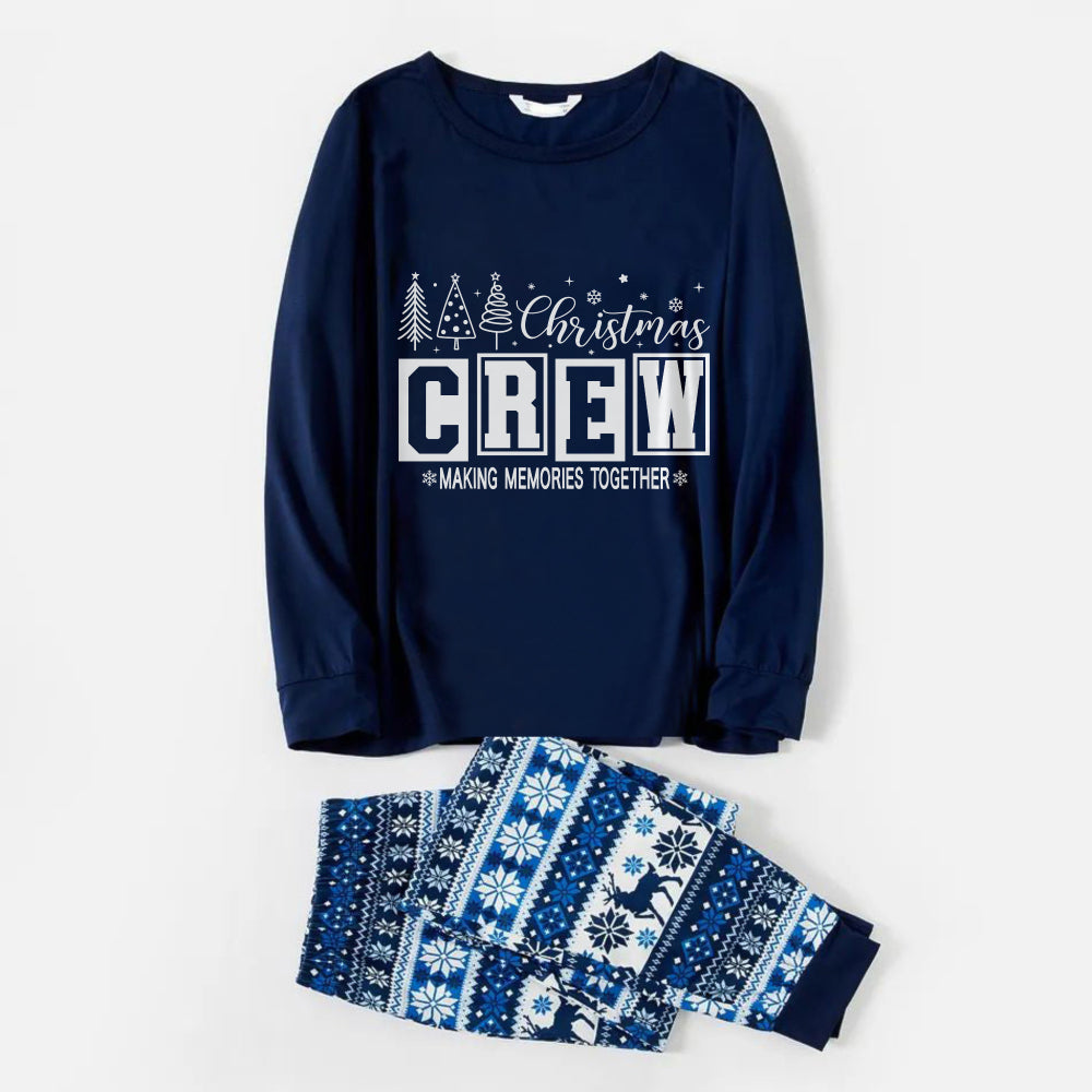 Joyful Blue Christmas Pajamas Set With "Christmas Crew Making Memories Together" Print