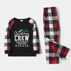 Christmas Family Matching Pajamas-Red and Gray Plaid Pjs set with “Christmas Crew” Artistic Font Print