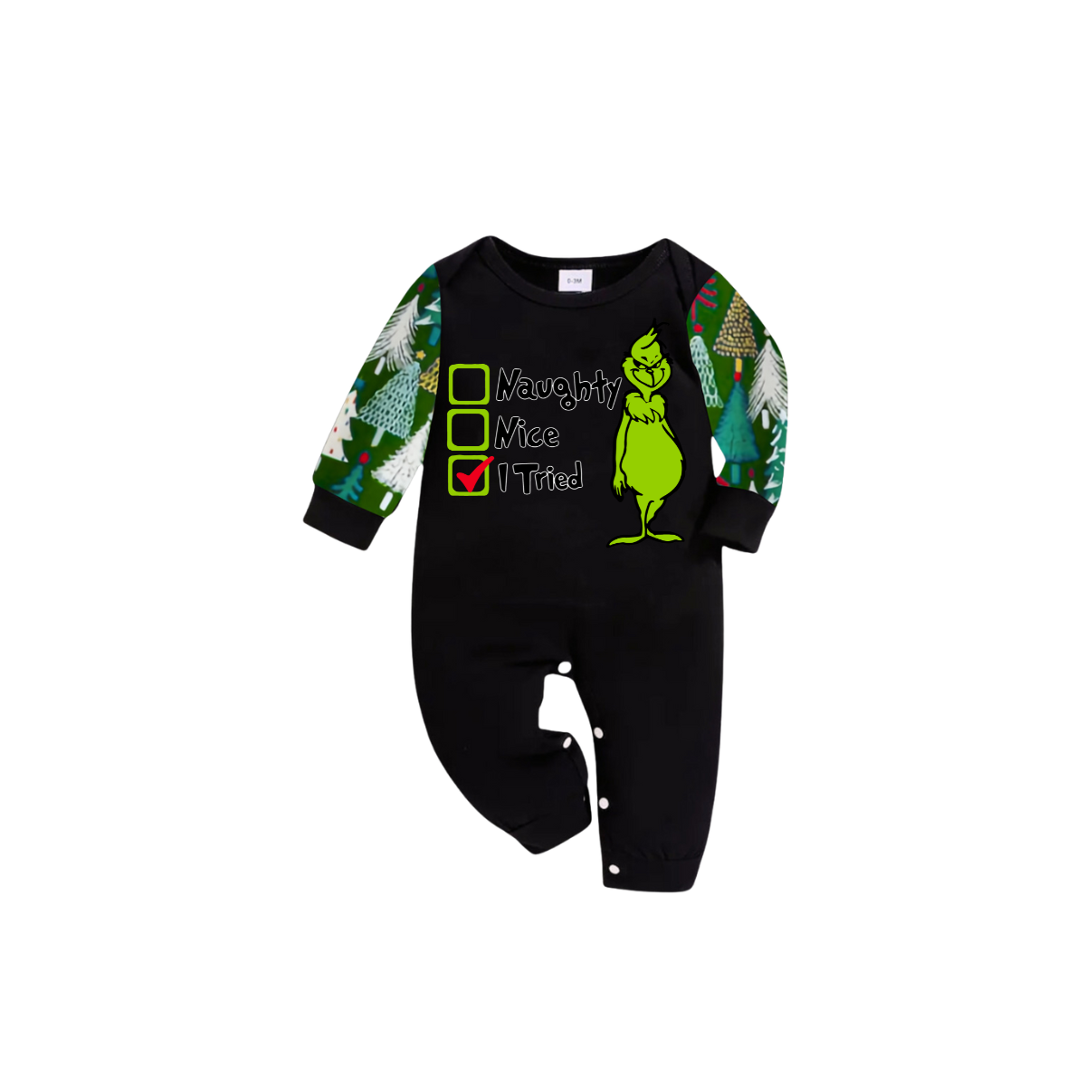 Grinch's Naughty or Nice Pajama Set with Christmas Tree Pattern – I Tried