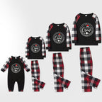 Christmas Family Matching Pajamas-Red and Gray Plaid Pjs set with “Christmas Crew” and Santa Hat Pattern Print