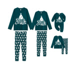 Christmas Family Matching Pajamas-Dark Green&Deer Patterned Pjs Set with Christmas Tree and “Merry Christmas” Letter Print