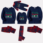 Christmas Family Matching Pajamas-Navy & Red Plaid Pjs Set with "Family Christmas 2025" and Santa Pattern Print