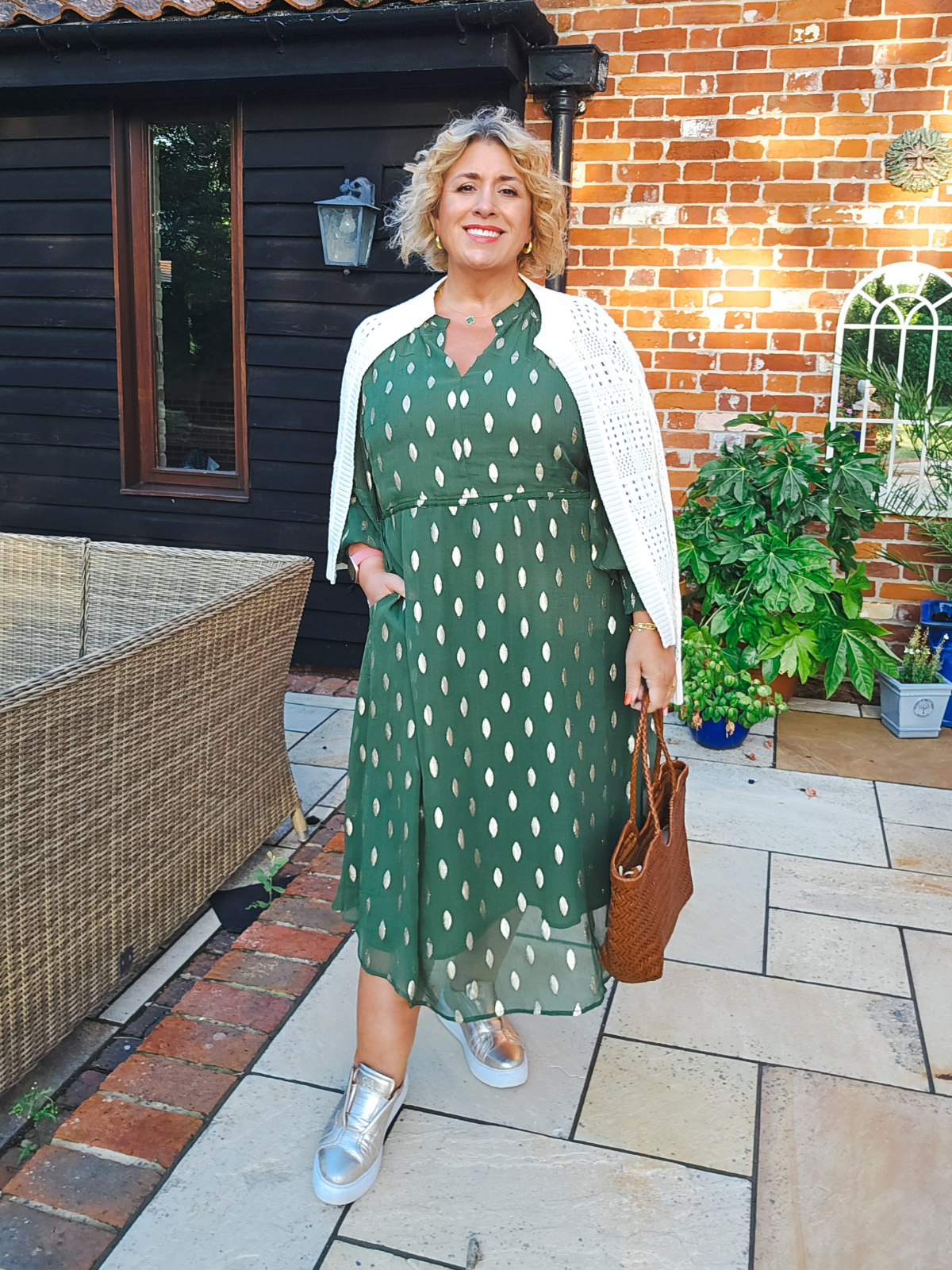 Libby - Lurex Midi Dress - Green and Gold