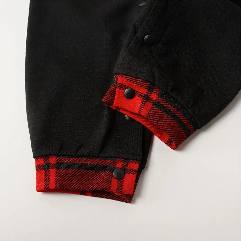 "Family Christmas 2025" Letter Printed Black & Red Plaid Family Matching Black Pajamas