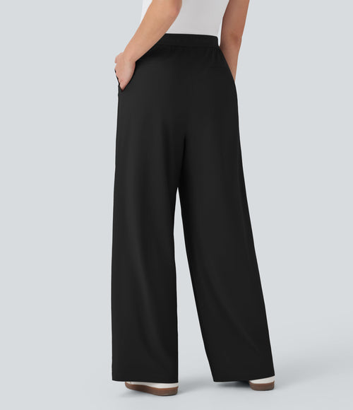 BreezefulTM High Waisted Wide Leg Quick Dry Work Pants with Pockets