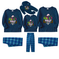 Christmas Family Matching Pajamas-Navy & Sky Blue Plaid Pjs Set with Grinch and "Have A Holly Dolly Christmas" Print