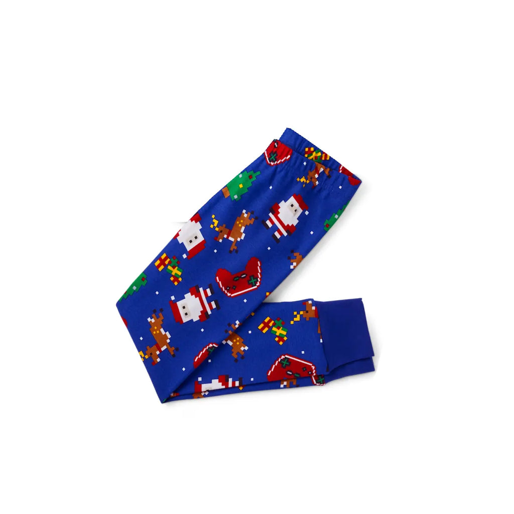 Christmas Family Matching Pajamas-Cozy Blue Pjs Set with "Wish You A Merry Christmas" Slogan Print