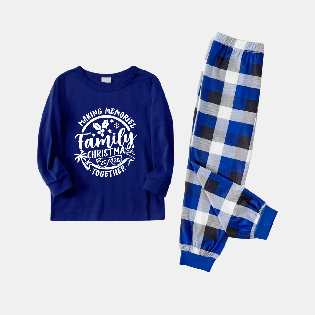 Christmas Couple Blue Plaid Pajamas With Make Memories Together 2025 Print