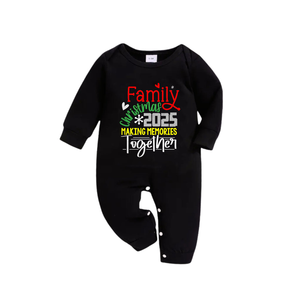 Christmas Family Matching Pajamas-Black Top and Green Plaid Pants Pjs Set with "Family Christmas 2025 Making Memories Together" Slogan Print