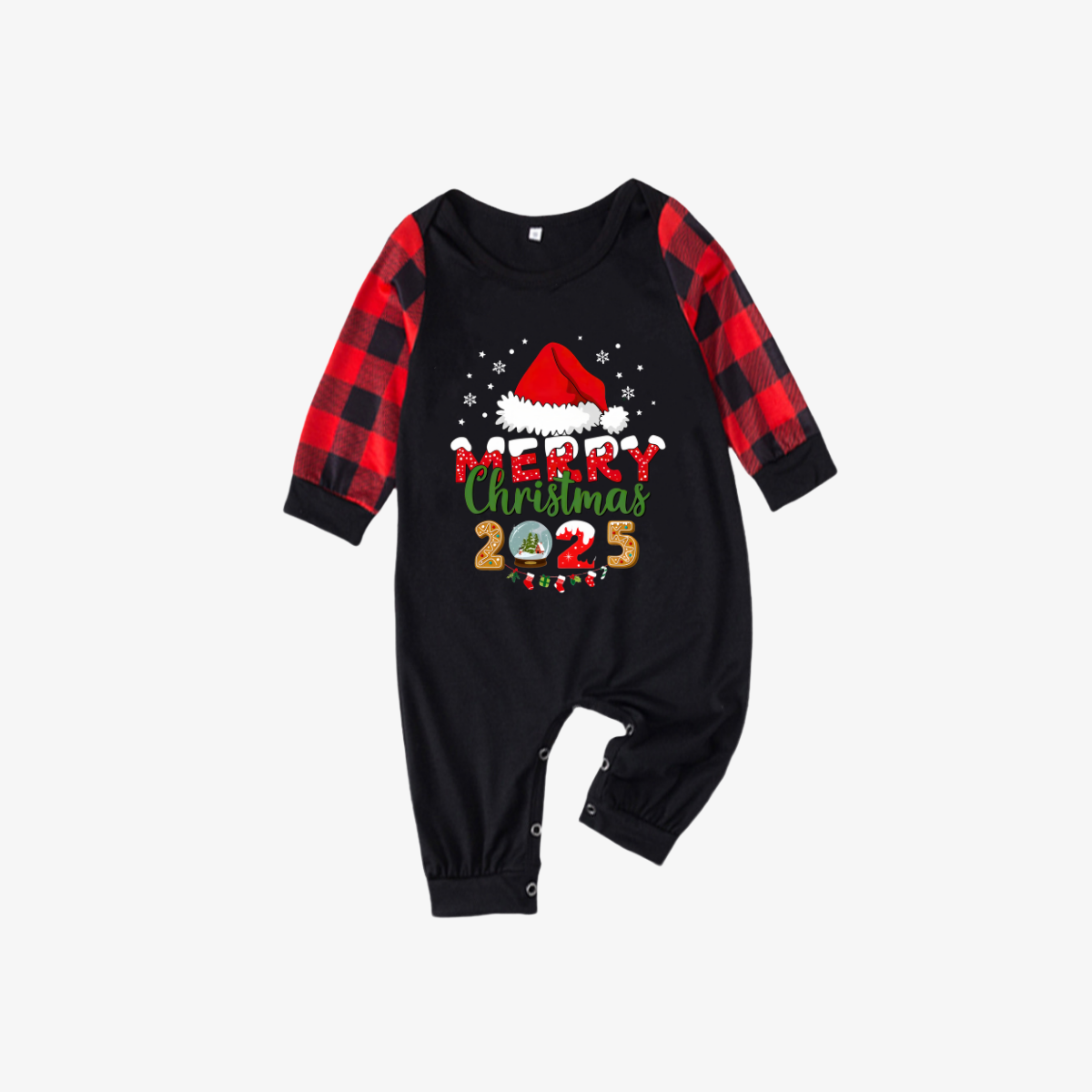 Red and Black Plaid Christmas Pajamas Set With Santa Hat and "Merry Christmas 2025" Text Print