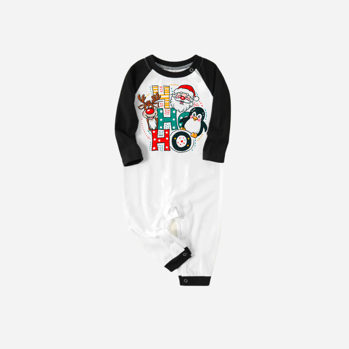 Black Raglan Top Green Plaid Christmas Pajamas Set With "HO HO HO" Pattern Print