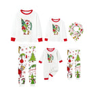 Family Christmas White Pajamas Set With Cute Xmas Pattern Print
