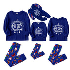 Christmas Family Matching Pajamas-Cozy Blue Pjs Set with "Wish You A Merry Christmas" Slogan Print