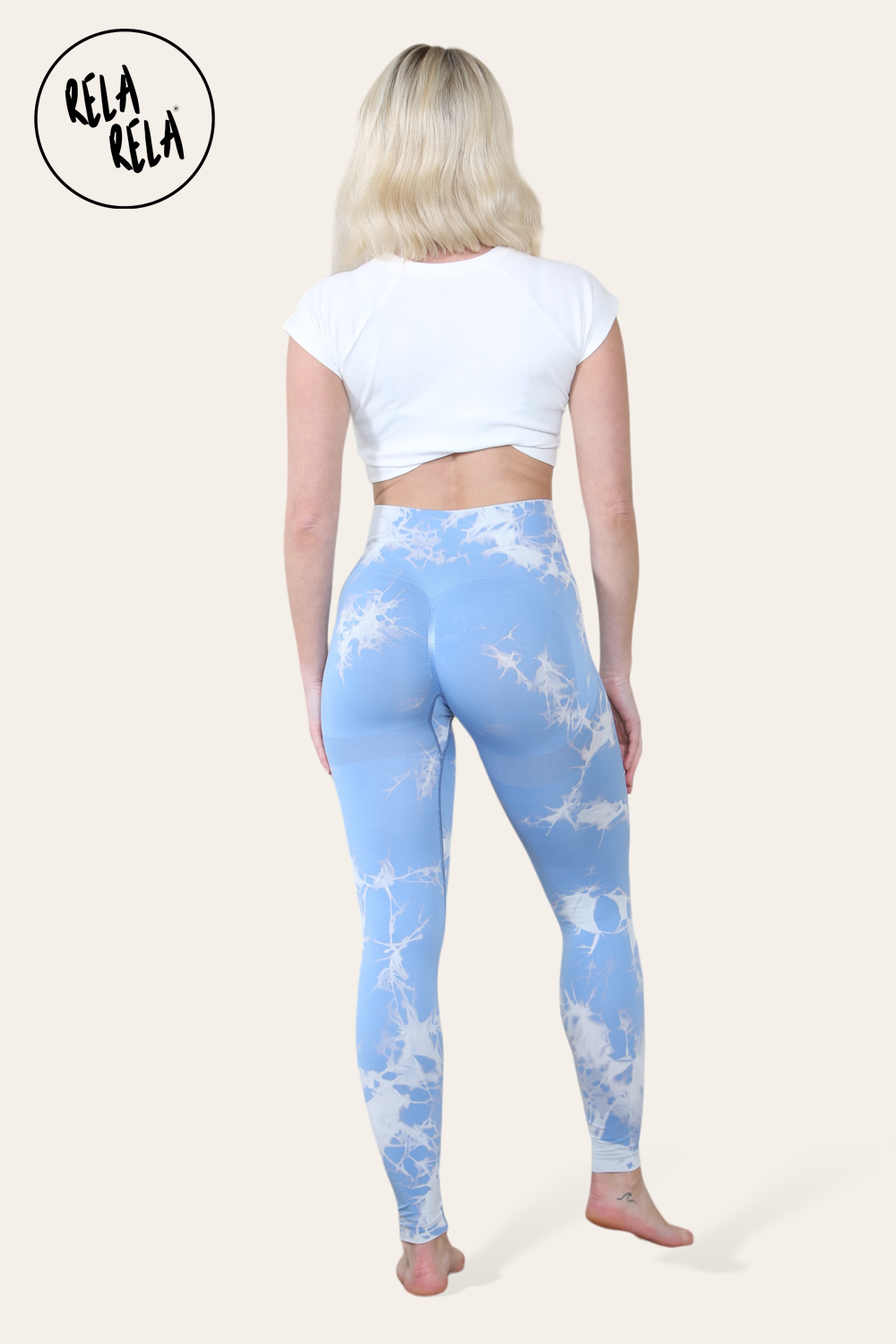 Marble Tie Dye High Waisted Scrunch Bum Leggings in Baby Blue