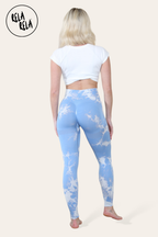 Marble Tie Dye High Waisted Scrunch Bum Leggings in Baby Blue