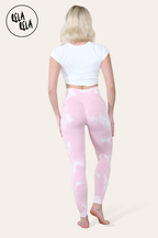 Marble Tie Dye High Waisted Scrunch Bum Leggings in Baby Pink