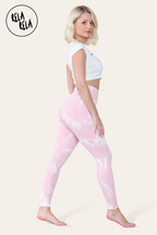 Marble Tie Dye High Waisted Scrunch Bum Leggings in Baby Pink
