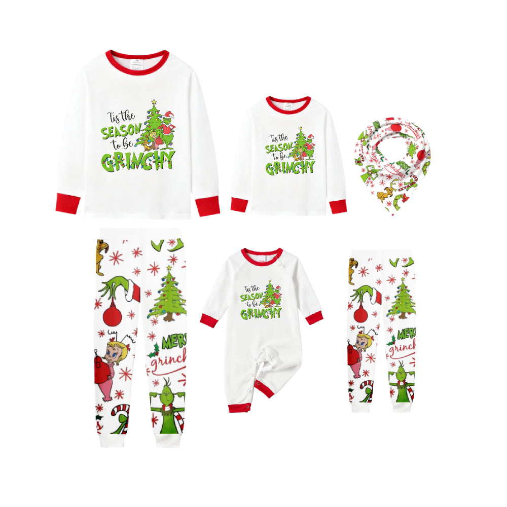Family Christmas White Pajamas Set With Classic Xmas Pattern Design