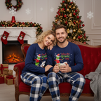 Coupe Navy & White Plaid Christmas Pajamas Set With Grinch and Snowman Print