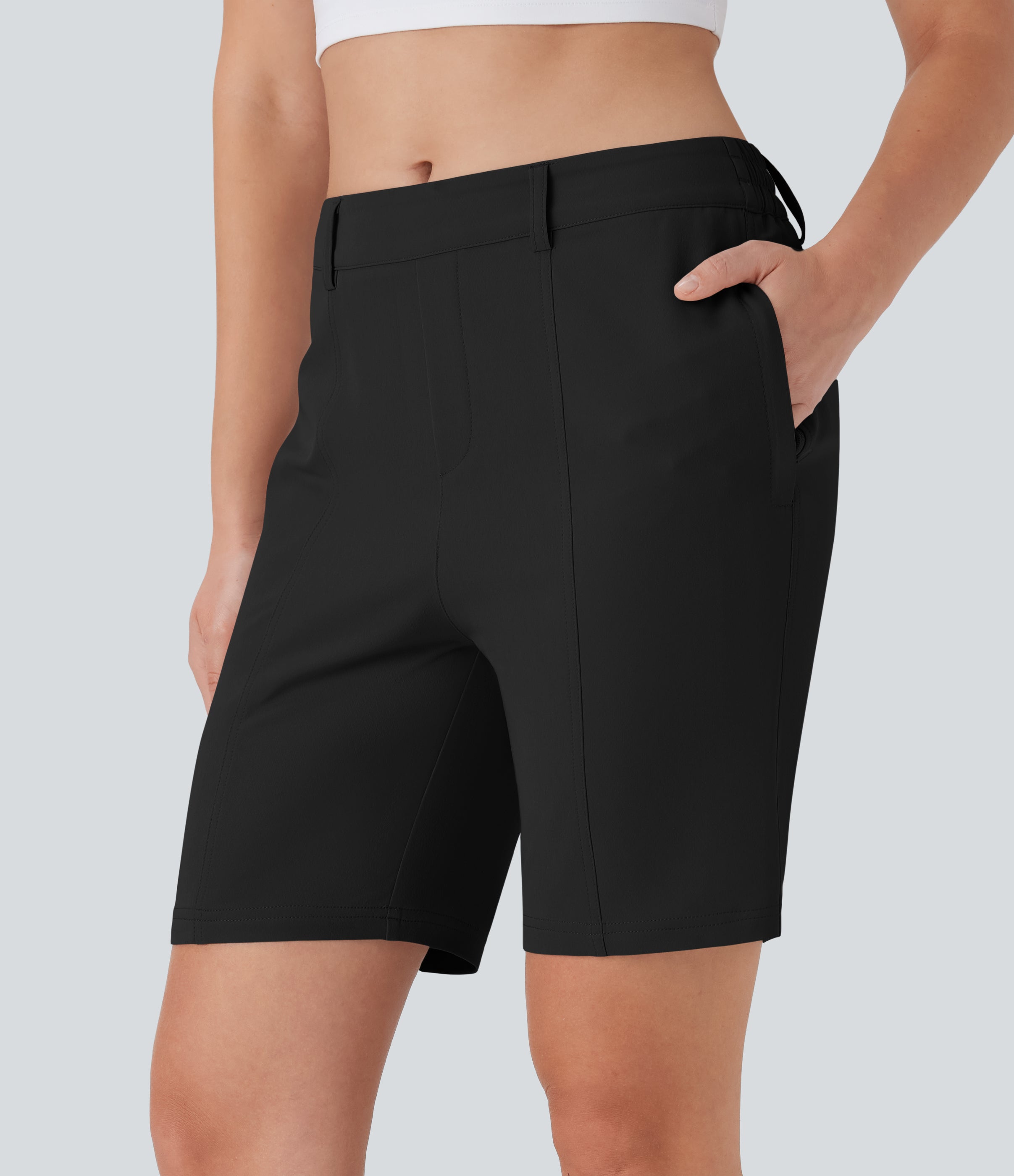 Quick Dry Mid Rise Casual Bermuda Shorts with Pockets-UPF 40+
