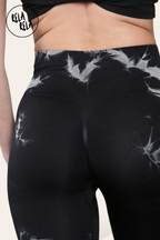 Marble Tie Dye High Waisted Scrunch Bum Leggings in Black