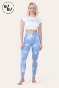 Marble Tie Dye High Waisted Scrunch Bum Leggings in Baby Blue