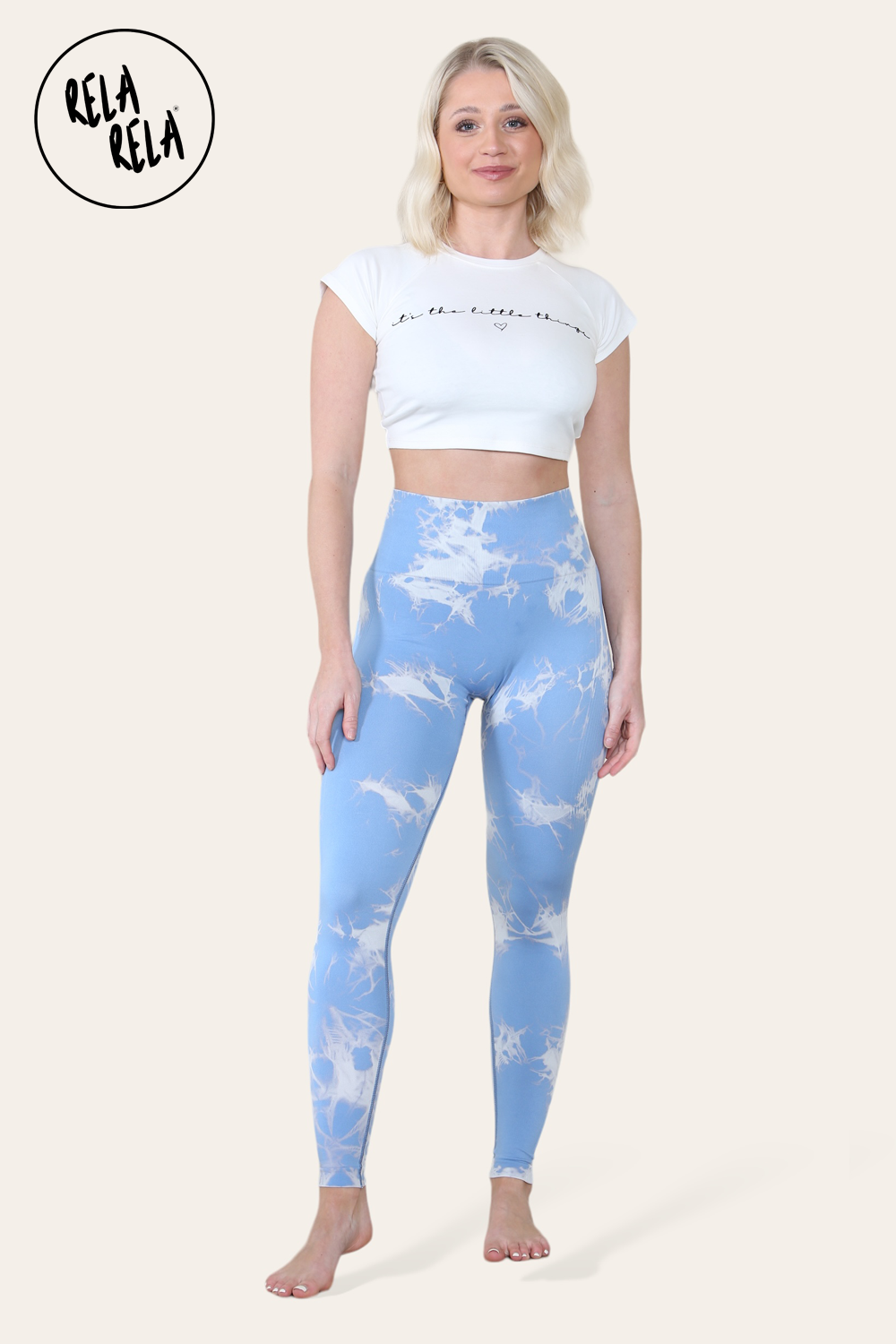 Marble Tie Dye High Waisted Scrunch Bum Leggings in Baby Blue