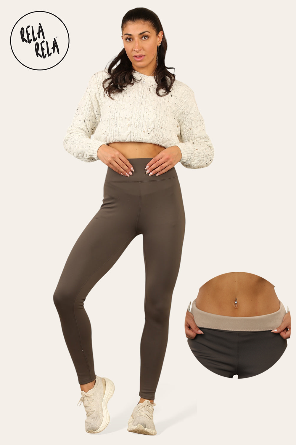 High Waisted Fleece Lined Thermal Leggings in Chocolate