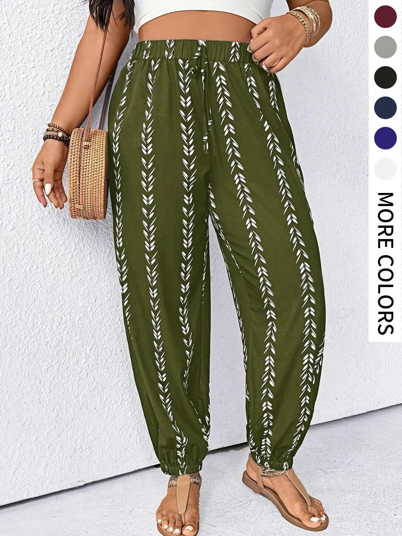 【Plus Size】Pants, Striped Casual Comfy Trousers for Daily Wear, Women's Bottoms for Summer