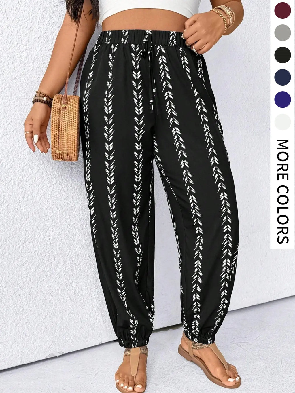 【Plus Size】Pants, Striped Casual Comfy Trousers for Daily Wear, Women's Bottoms for Summer