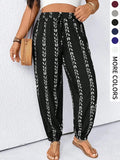 【Plus Size】Pants, Striped Casual Comfy Trousers for Daily Wear, Women's Bottoms for Summer