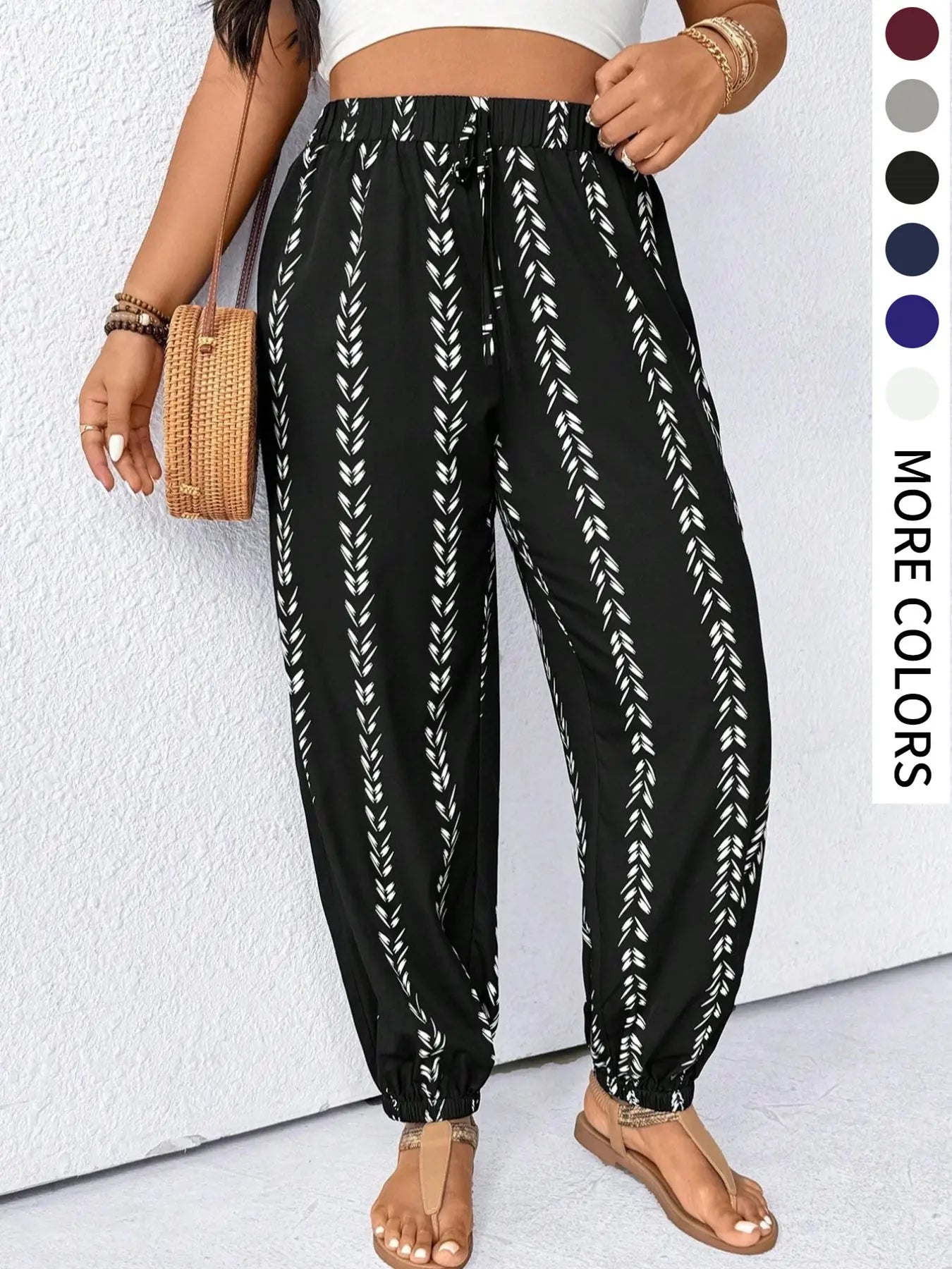 【Plus Size】Pants, Striped Casual Comfy Trousers for Daily Wear, Women's Bottoms for Summer