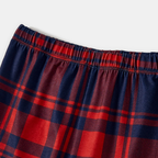 "2025 Christmas" Text and Santa Hat Prints Blue Long Sleeves Top with Red and Blue Plaid Pants Christmas Matching Pajamas