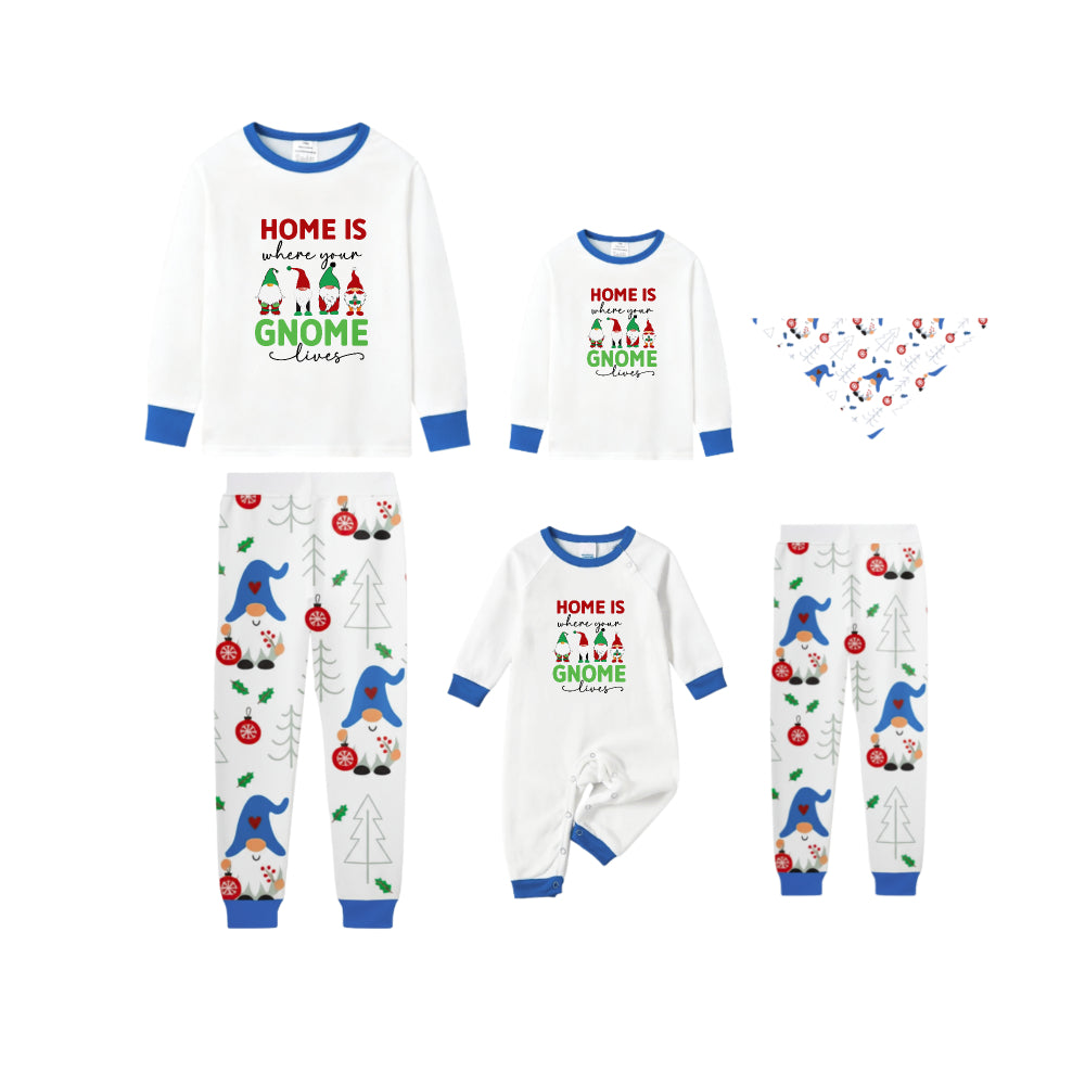 Family Christmas Holiday Blue Pajama Set Including Christmas Gnome Print